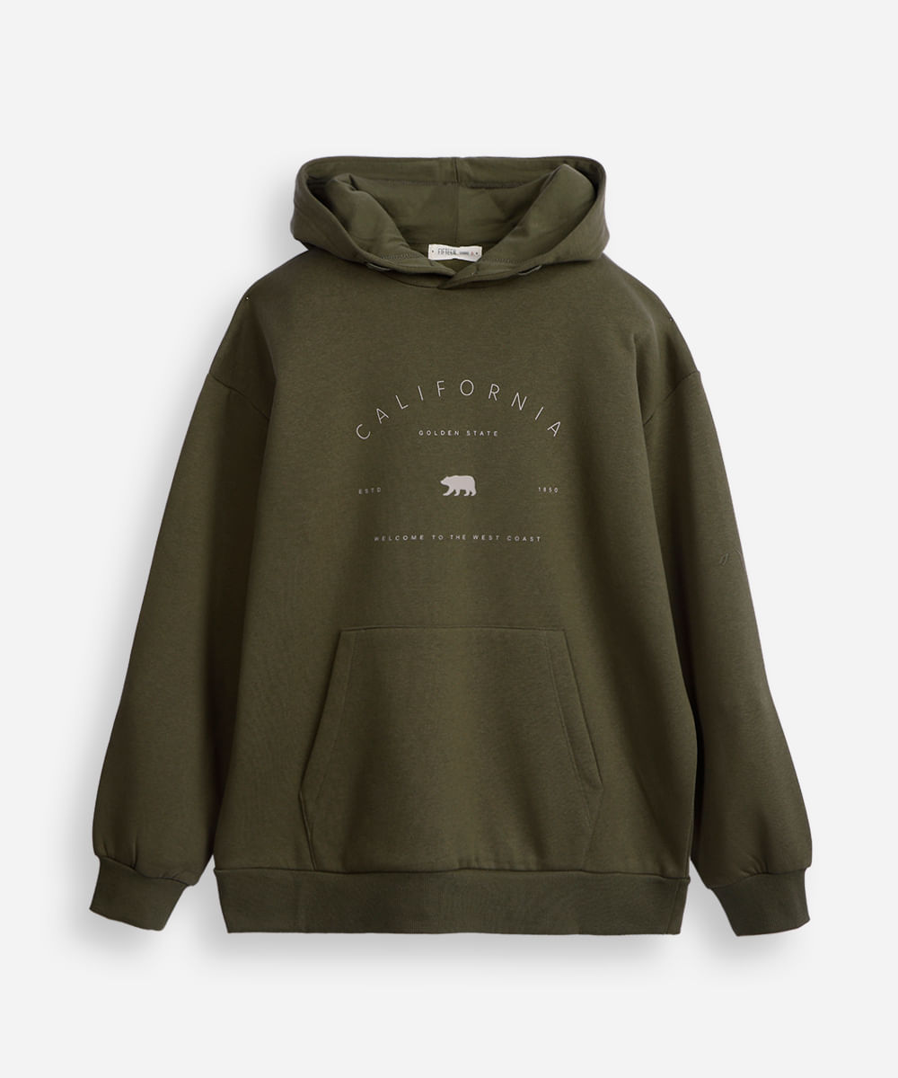 blusão de moletom juvenil com capuz california verde