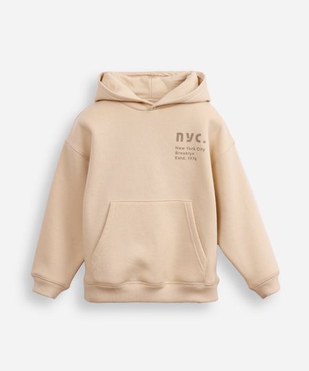 blusão oversized de moletom infantil com capuz  bege 8
