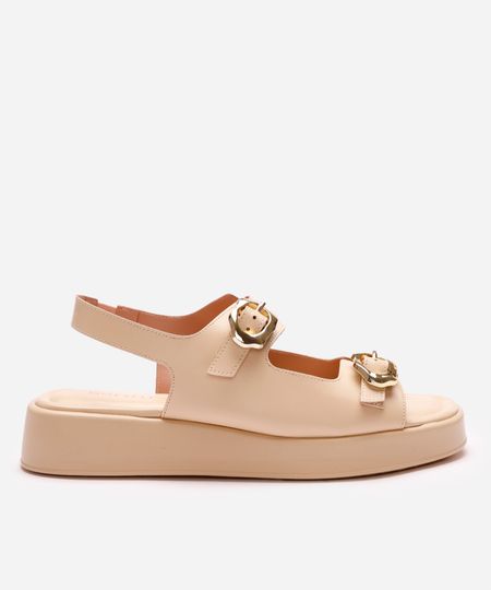 sandália flatform com fivela oneself bege 34