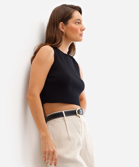 cropped tricot de viscose preto P