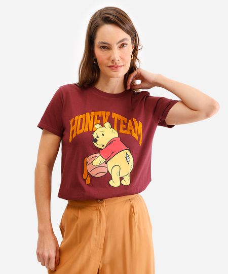camiseta feminina de algodão pooh vinho PP