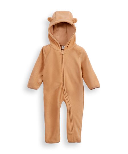 macacão de pelúcia infantil com capuz bege 9-12 macacão de pelúcia infantil com capuz bege 9-12