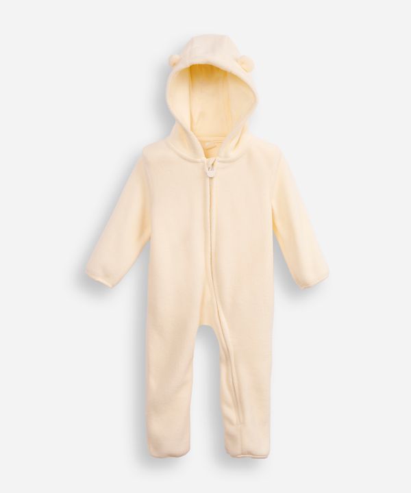 macacão de pelúcia infantil com capuz off white 9-12