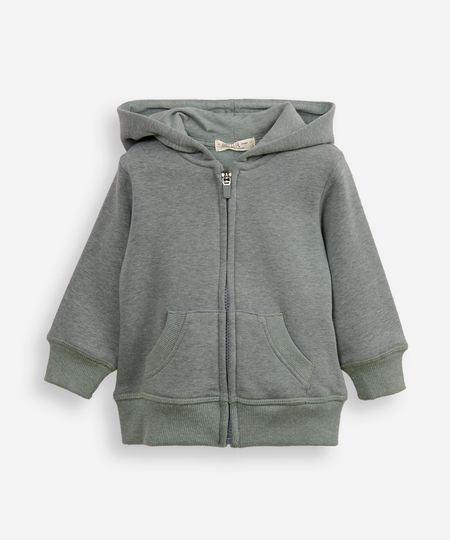 blusão infantil de moletom com capuz e bolso verde 2