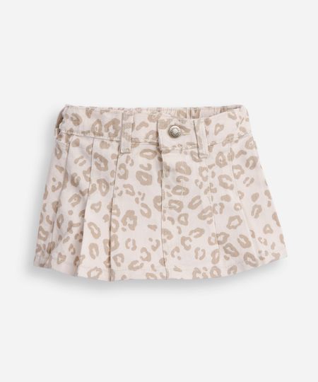 short saia plissada infantil de sarja animal print bege 1 short saia plissada infantil de sarja animal print bege 1