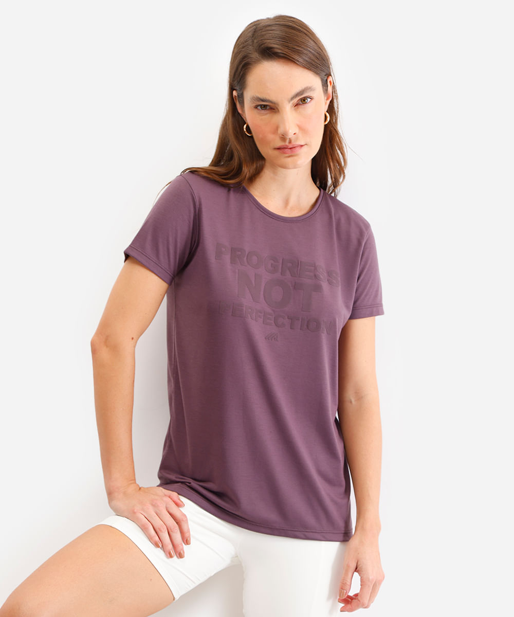 camiseta feminina esportiva ace progress not perfection roxa