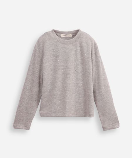 suéter de tricot infantil com strass cinza 4