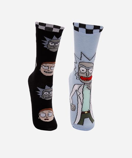 kit de 2 meias juvenis rick and morty colorida 37-39