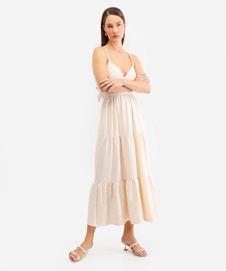 vestido alças finas decote nas costas texturizado bege GG vestido alças finas decote nas costas texturizado bege GG