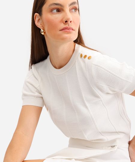 blusa feminina de tricot canelada off white PP