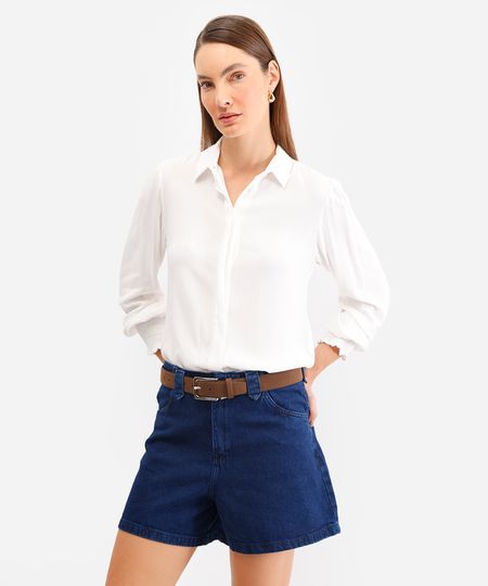 short feminino jeans cintura alta azul 44