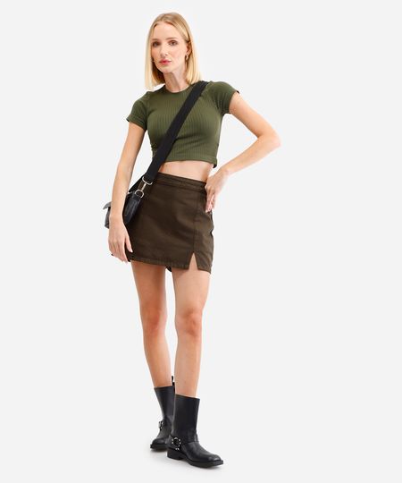 short saia feminino de sarja com fenda verde 38 short saia feminino de sarja com fenda verde 38