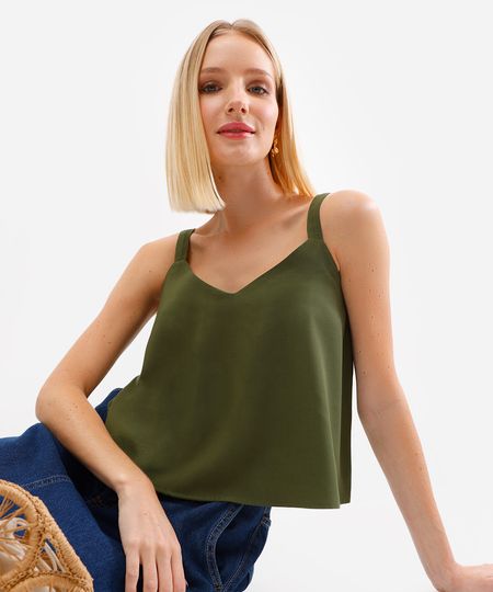 regata de viscose decote v verde P regata de viscose decote v verde P