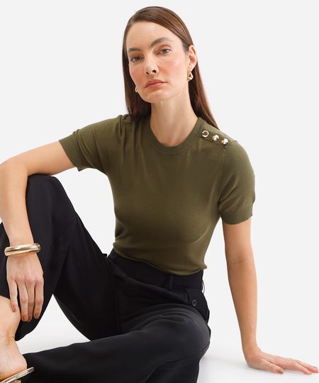 blusa feminina de tricot com botões verde P