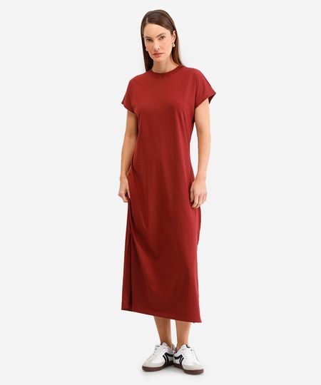 vestido de algodão básico com fenda longo vinho P