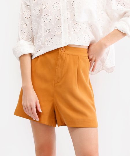 short alfaiataria de viscose cintura alta marrom 36