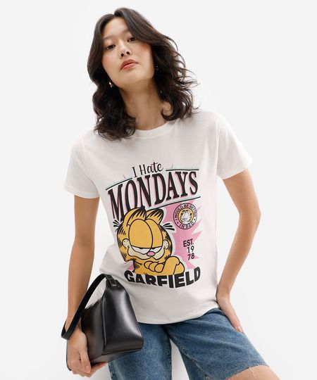 camiseta feminina de algodão garfield off white P