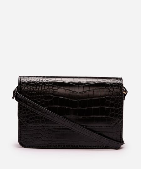 bolsa transversal feminina croco preta UNICO