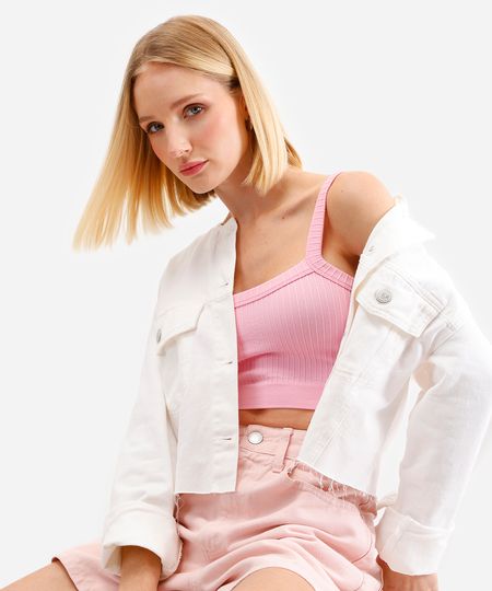 cropped feminino de poliamida canelado rosa M