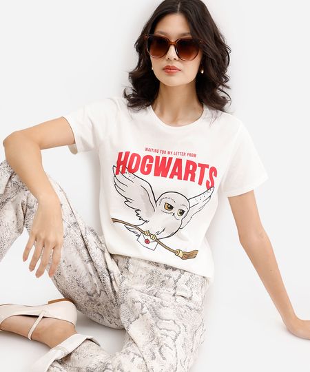 camiseta feminina de algodão harry potter off white PP