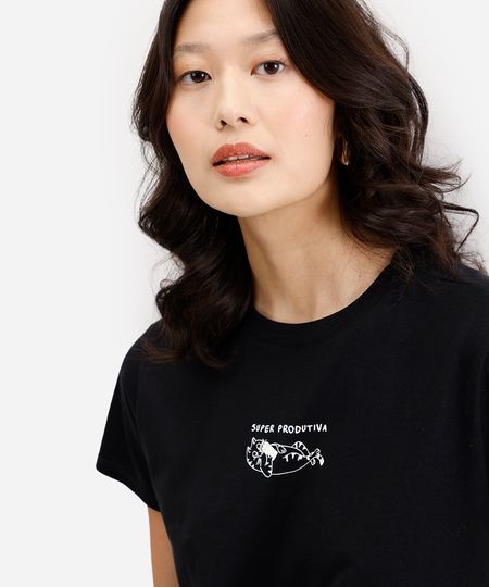 camiseta de algodão manga curta super produtiva - preto PP camiseta de algodão manga curta super produtiva - preto PP