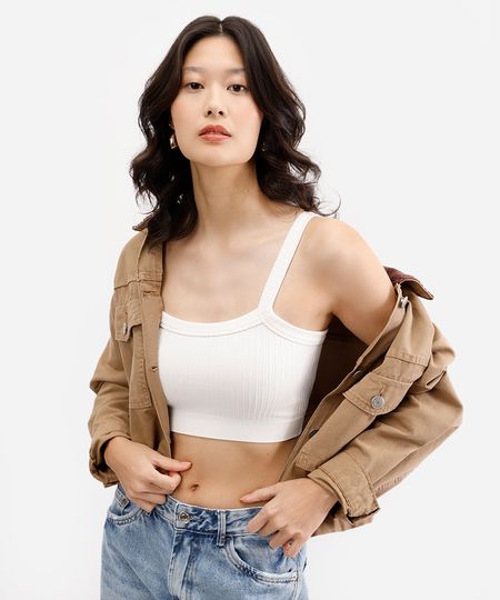 cropped feminino de poliamida canelado off white G