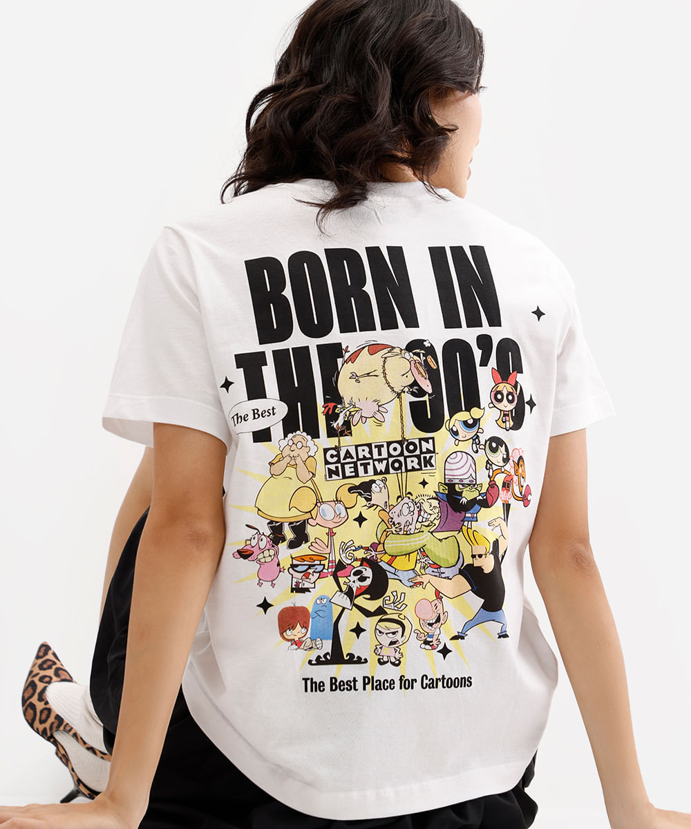 camiseta feminina de algodão born in the 90s off white