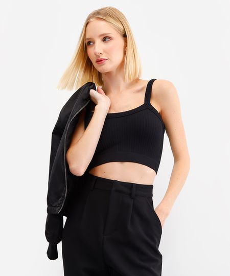 cropped feminino de poliamida canelado preto M