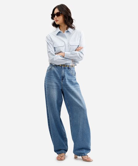 calça balloon feminina jeans cintura média azul 38