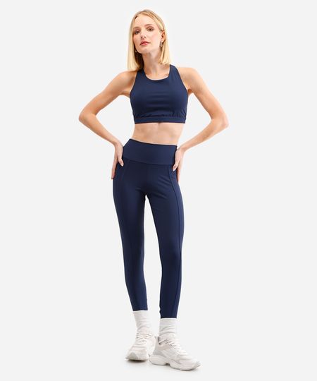 calça legging feminina esportiva ace com fenda azul G