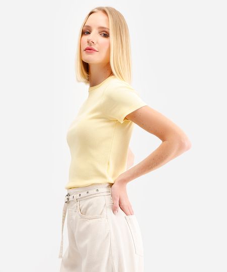 blusa de algodão canelada manga curta amarela M blusa de algodão canelada manga curta amarela M