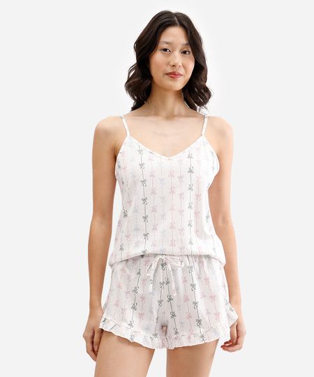 short doll feminino de algodão laços off white G short doll feminino de algodão laços off white G