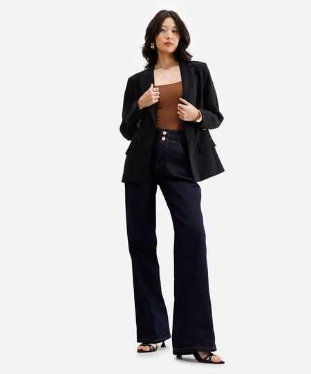 calça wide leg feminina jeans sawary azul 36