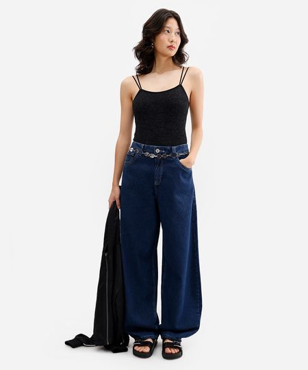calça balloon feminina jeans cintura média azul 34