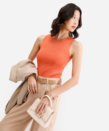 regata de tricot decote redondo laranja GG regata de tricot decote redondo laranja GG