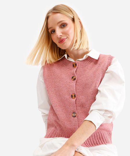 colete feminino de tricot rosa PP