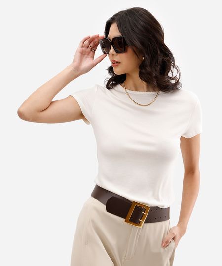 blusa feminina de viscose canelada off white M