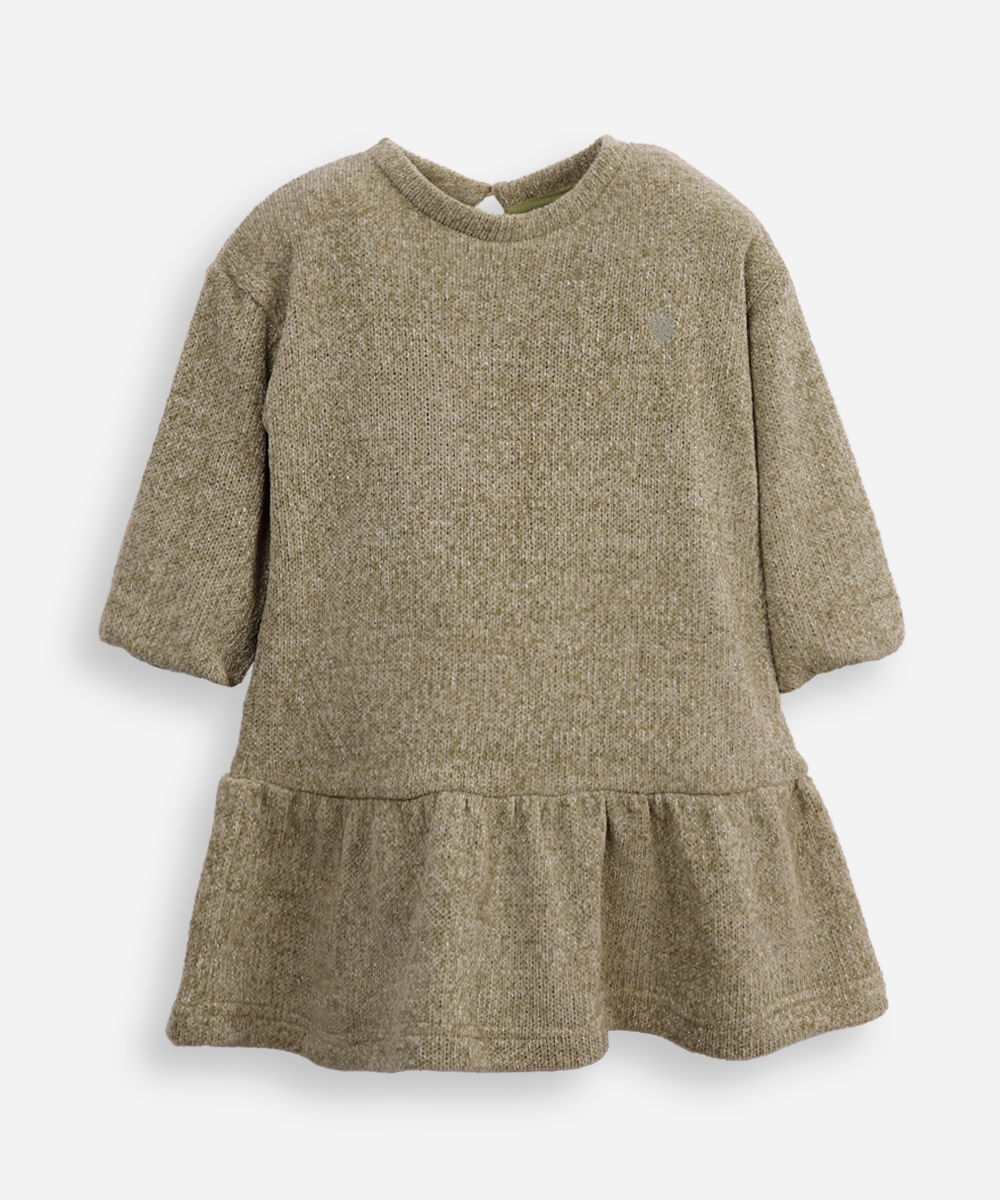 vestido infantil manga bufante com lurex verde