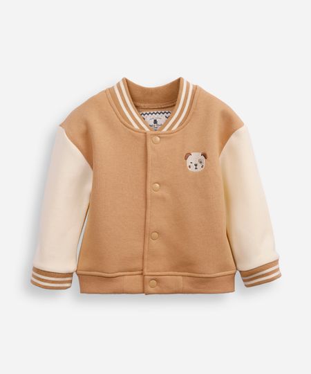 jaqueta bomber infantil de moletom cachorrinho bege 18-24