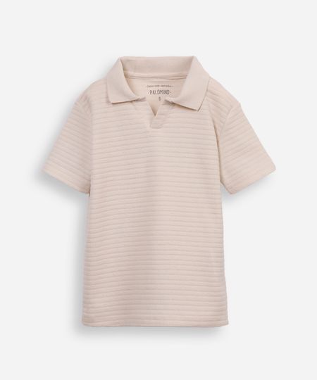 polo infantil de algodão texturizada bege 4