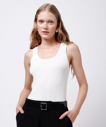 regata feminina de tricot canelada mindset off white P