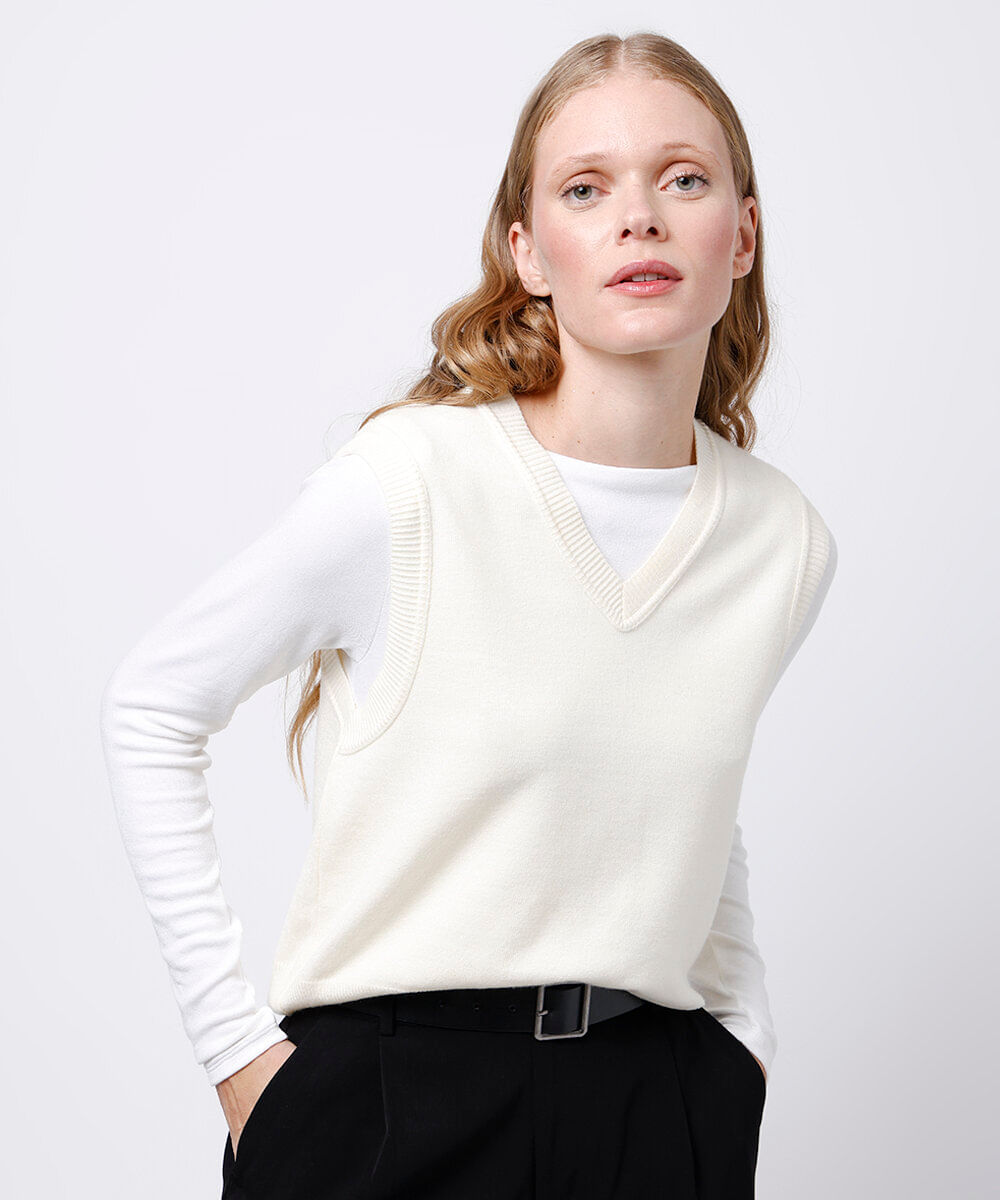 colete feminino de tricot mindset off white