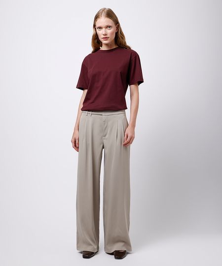 calça wide leg feminina mindset cós transpassado bege 42 calça wide leg feminina mindset cós transpassado bege 42