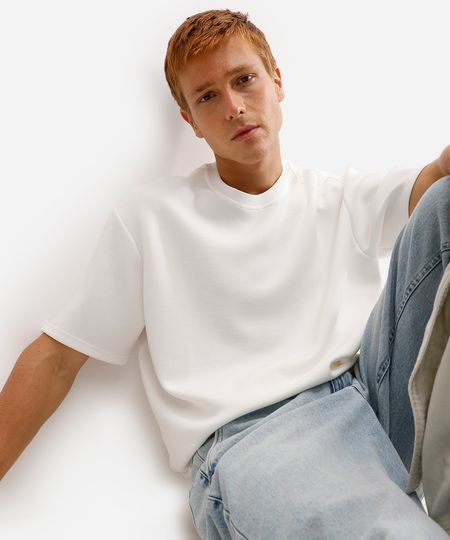 camiseta masculina manga curta com recorte off white M camiseta masculina manga curta com recorte off white M