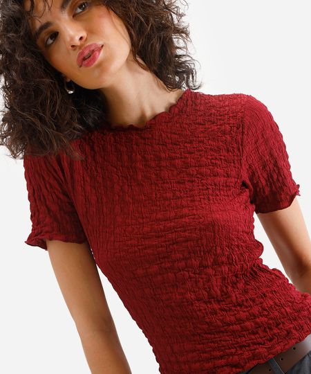 blusa manga curta texturizada - vinho P
