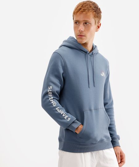 blusão masculino de moletom canguru com capuz azul P