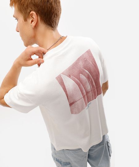 camiseta masculina de algodão manga curta estampada off white P camiseta masculina de algodão manga curta estampada off white P