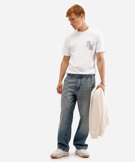 calça baggy masculina jeans azul 36