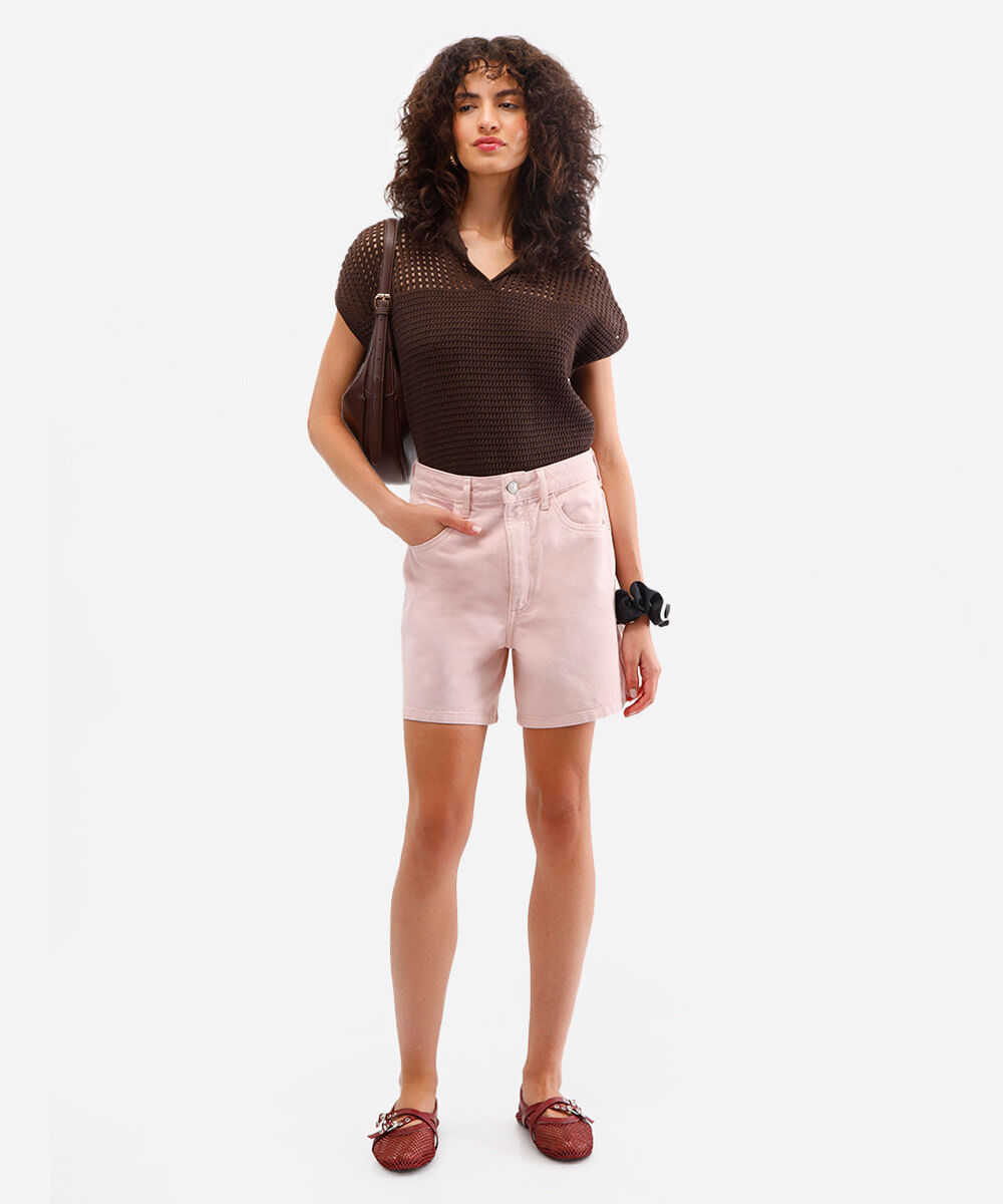 bermuda mom de sarja cintura alta rosa