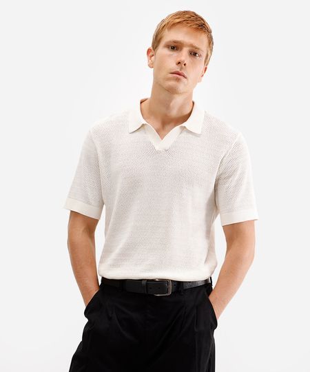 polo masculina de tricot manga curta off white GG